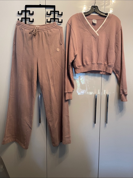 PINK Victoria's Secret Pants - PINK Victoria's Secret Dusty Rose V-Neck Sweatshirt & Wide-Leg Joggers Set